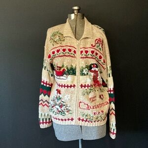 Vintage Tiara Internationa "I Heart Christmas" Sweater Jacket Size Large